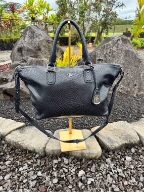 Cole Haan Black Embossed Leather Satchel Crossbody Bag Snake Print